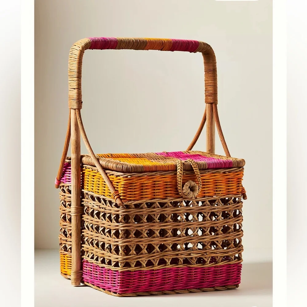 NEW Anthropologie Nina Handwoven Wine Picnic Basket - Picture 2 of 13